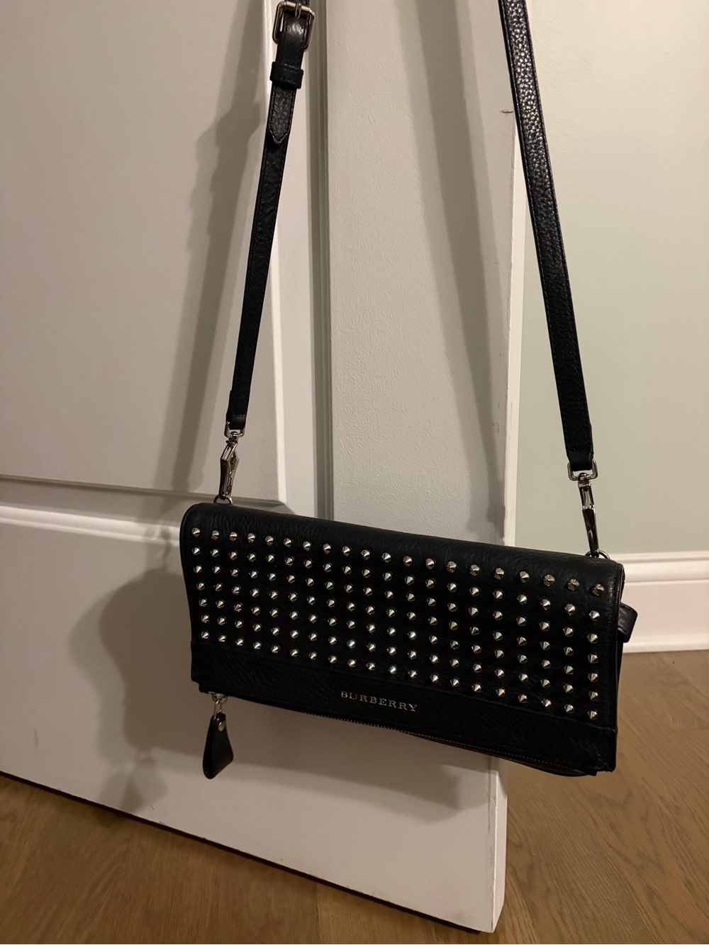 Burberry Black Leather Studded Crossbody Clutch